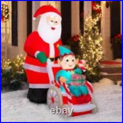 Airblown 6 Foot Christmas Santa and Elf in Wheelchair Scene