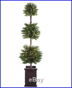 Allstate 6' Pre-lit Potted Triple Ball Artificial Christmas Topiary Tree