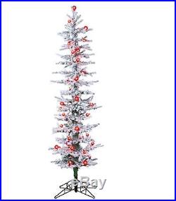 Allstate 6′ Pre-lit White Snow Flocked Green Pine Artificial Christmas Tree