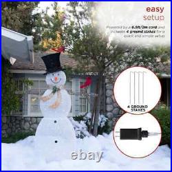 Alpine Corporation Mesh Snowman Decoration with Bird Accents and LED Lights Wh