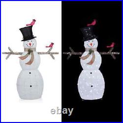 Alpine Corporation Mesh Snowman Decoration with Bird Accents and LED Lights Wh