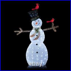 Alpine Corporation Mesh Snowman Decoration with Bird Accents and LED Lights Wh