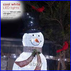 Alpine Corporation Mesh Snowman Decoration with Bird Accents and LED Lights Wh