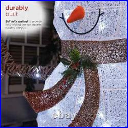 Alpine Corporation Mesh Snowman Decoration with Bird Accents and LED Lights Wh
