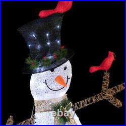 Alpine Corporation Mesh Snowman Decoration with Bird Accents and LED Lights Wh