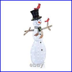 Alpine Corporation Mesh Snowman Decoration with Bird Accents and LED Lights Wh