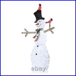 Alpine Corporation Mesh Snowman Decoration with Bird Accents and LED Lights Wh