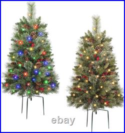 Alupssuc Set of 2 18 Inch Pre-Lit Outdoor Christmas Tree with 50 Multi-Color Lig