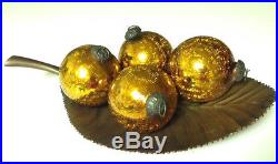 Amber Crackled Mercury Glass Kugel Christmas Ornament Balls Set/4