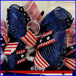 America The Beautiful Stars And Stripes Patriotic Deco Mesh Handmade Wreath