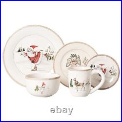 American Atelier Round Christmas Twig Cream Ceramic Dinnerware Set, 20-Piece