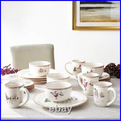American Atelier Round Christmas Twig Cream Ceramic Dinnerware Set, 20-Piece