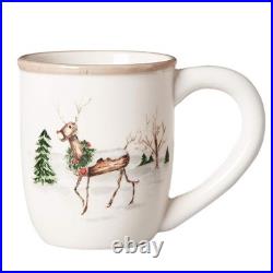 American Atelier Round Christmas Twig Cream Ceramic Dinnerware Set, 20-Piece