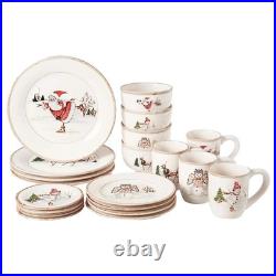 American Atelier Round Christmas Twig Cream Ceramic Dinnerware Set, 20-Piece
