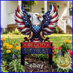 American Eagle Metal Yard Art, Patriotic Bald Eagle Garden Stake, USA Flag