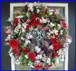 Americana Eye Candy, 4th of July Deco Mesh Front Door Wreath, Patriotic Decor