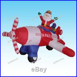 Animated 8 Foot Wide Christmas Inflatable Santa Claus Flying Airplane Blow Up