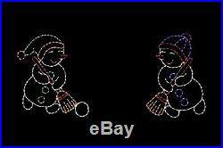 Animated Broomball Snowman Friends LED light display metal wireframe decoration