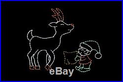 Animated Elf Feeding Young Reindeer LED light wire frame display decoration