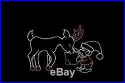 Animated Elf Feeding Young Reindeer LED light wire frame display decoration