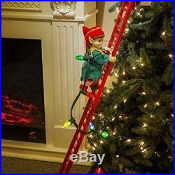 Animated Elf Trimming Christmas Tree on Ladder Decorating Holid(new in open box)