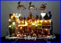 Animated LED Christmas Village Scene Musical Ornament Santa Sleigh Decoration