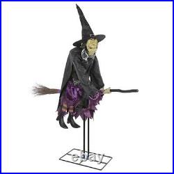 Animated Scary Eyes Flying Witch On Broom Motion Sensor Halloween Prop Decor
