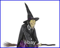 Animated Scary Eyes Flying Witch On Broom Motion Sensor Halloween Prop Decor