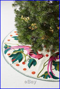 Anthropologie $188 EMBROIDERED PHEASANT CHRISTMAS TREE SKIRT, NEW