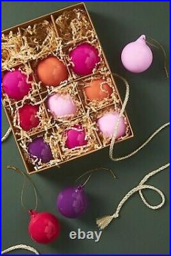 Anthropologie 3 Glass Opaque Ball Ornament Set of 9 Christmas Warm Pink Purple