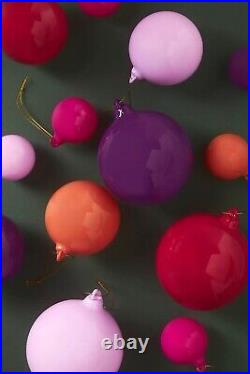 Anthropologie 3 Glass Opaque Ball Ornament Set of 9 Christmas Warm Pink Purple