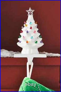 Anthropologie Ceramic Tree Stocking Holder Light Up Village Ornaments White NEW