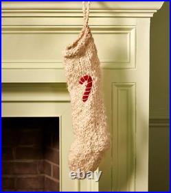 Anthropologie Chunky Knit Stocking Wool Holiday Icon Candy Cane Christmas RedNEW