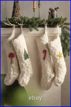 Anthropologie Chunky Knit Stocking Wool Holiday Icon Candy Cane Christmas RedNEW