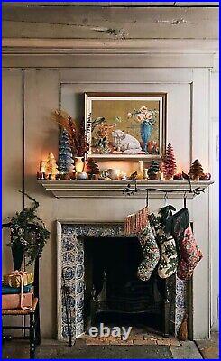 Anthropologie Dorsey Woodland Embroidered Chenille Velvet Bow Christmas Stocking