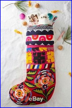 Anthropologie Free People Verdure 2 Christmas Stocking Embroidered Hippie Boho