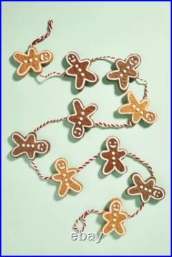 Anthropologie Gingerbread Man Garland Fair Trade Wool Nepal 6 ft Christmas NEW