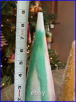 Anthropologie Glitterville Watercolor Cone Trees NEW Set of 6