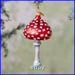 Anthropologie Handblown Glass Mushroom Ornament Glitter Toadstool Poland RareNEW