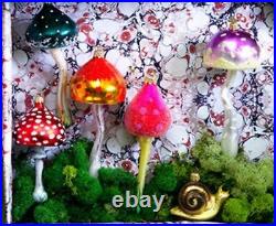 Anthropologie Handblown Glass Mushroom Ornament Glitter Toadstool Poland RareNEW