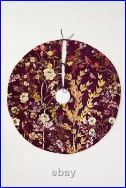 Anthropologie Mika Purple Velvet Floral Tree Skirt New Opulent Regal Elegant