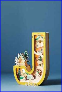 Anthropologie Monogram Wonderland Light-Up Scene Christmas Letter J NEW