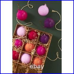 Anthropologie Opaque Ball Ornaments Set of 12 Glass Christmas Holiday Pink NIB