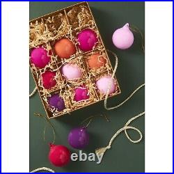 Anthropologie Opaque Ball Ornaments Set of 12 Glass Christmas Holiday Pink NIB