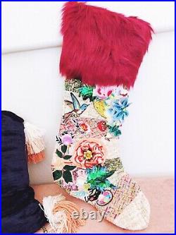 Anthropologie Pile of Patches Christmas Stocking Hummingbird Flamingo Floral NEW