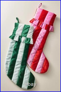Anthropologie Ruffled Stripe Christmas Stocking New Red Pink Green Set