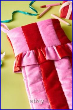 Anthropologie Ruffled Stripe Christmas Stocking New Red Pink Green Set