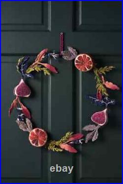 Anthropologie Rumi Fig Floral Wreath Christmas Botanical Beaded Embellished NEW