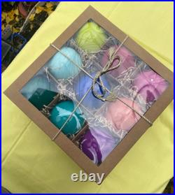 Anthropologie Set 9 Opaque 4 Glass Bauble Ball Ornaments Rainbow Christmas NEW