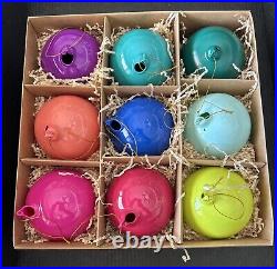 Anthropologie Set 9 Opaque 4 Glass Bauble Ball Ornaments Rainbow Glitterville